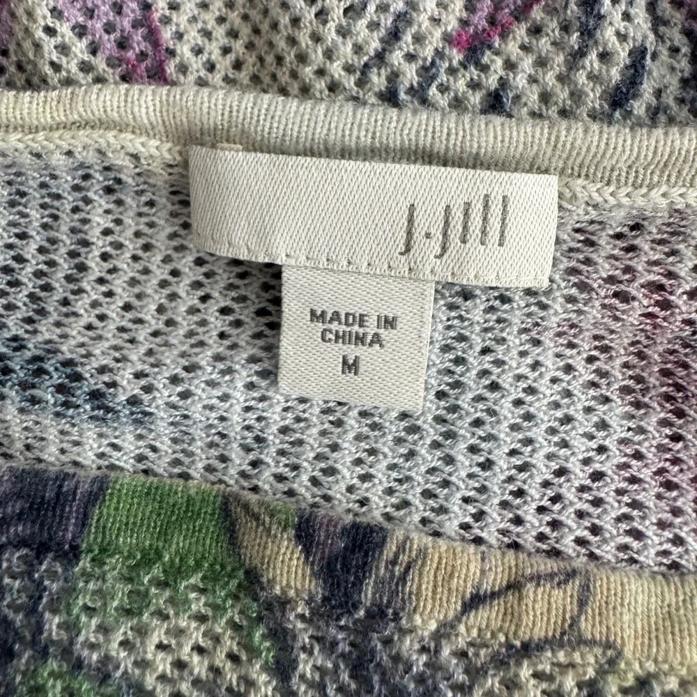 J Jill Linen Blend Boho Floral Open Knit Top Womens Medium Cottagecore Oversized